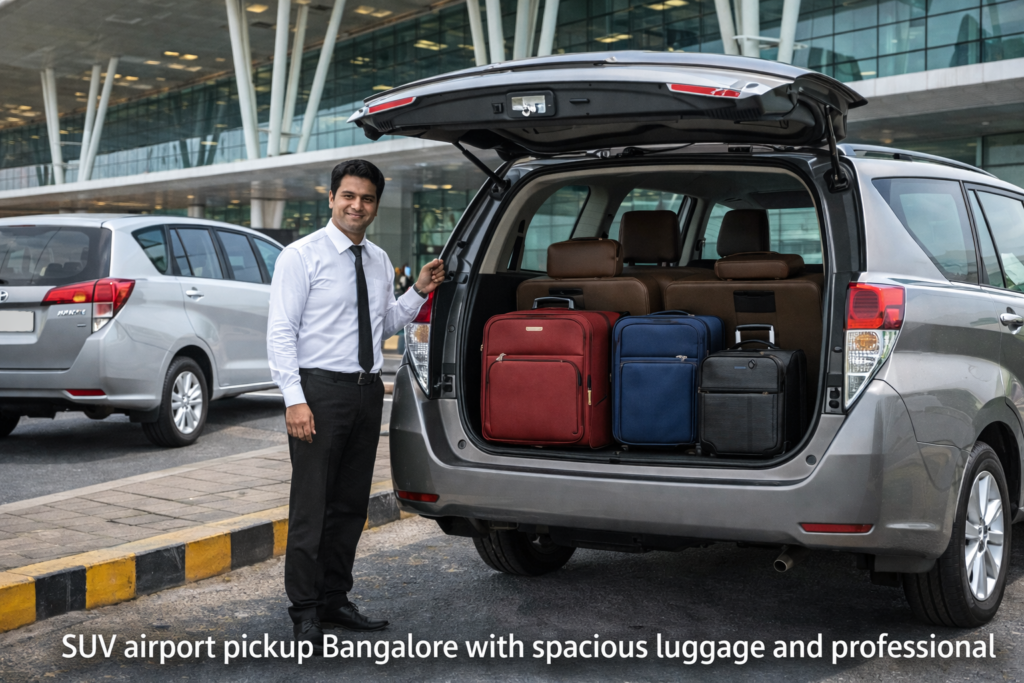 SUV airport pickup Bangalore with spacious luggage and professional driver