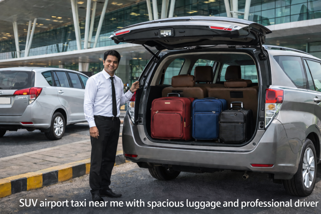 SUV airport taxi near me with spacious luggage and professional driver