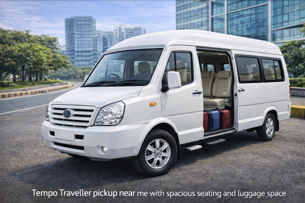 Tempo Traveller pickup near me with spacious seating and luggage space