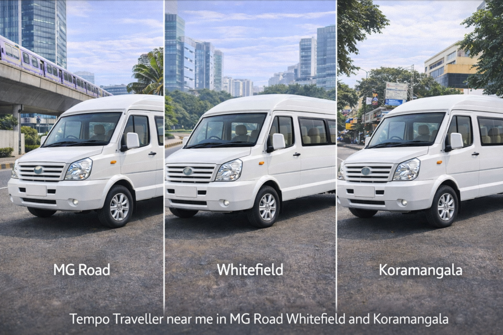Tempo Traveller near me in MG Road Whitefield and Koramangala